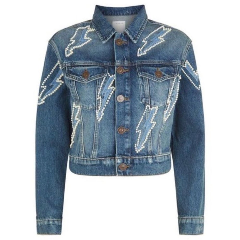 Sandro: Blue Pearl Lightning Jacket, Size: 34